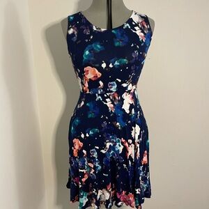Floral Print Sleeveless Dress - Blue